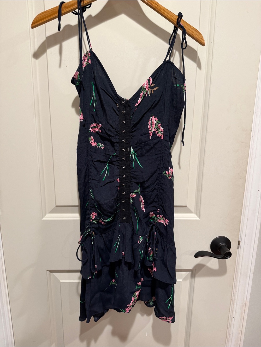 Skylar + Madison Hook Front Floral Print Mini Dress Navy Pink Size Medium